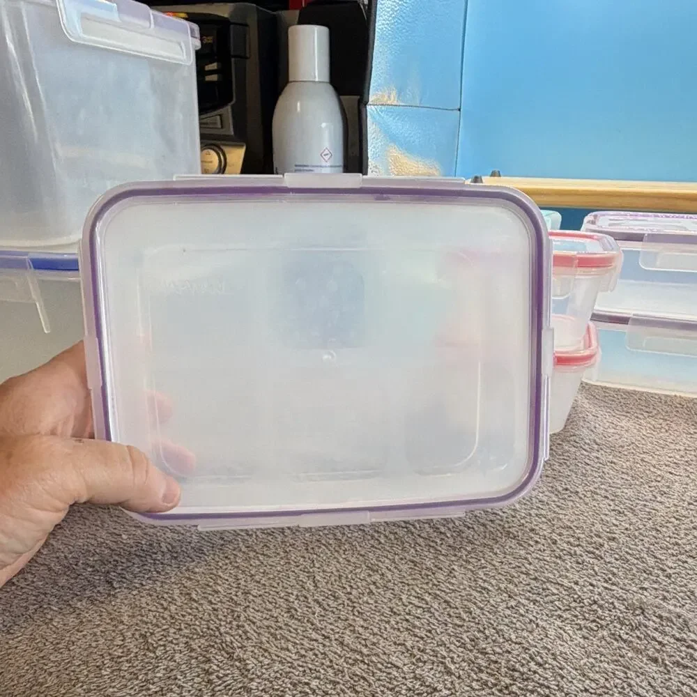 Snapware Clear Plastic Rectangle Storage Container Set 37 oz Snap Lids 9 pc